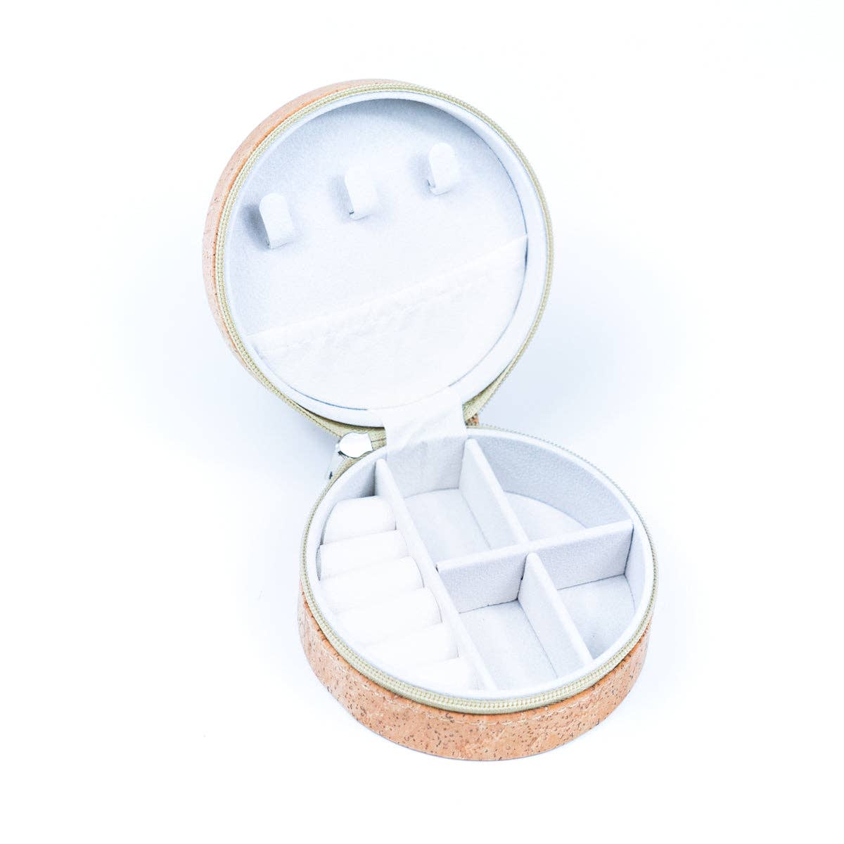 Caja redonda de corcho natural para guardar joyas L-1013