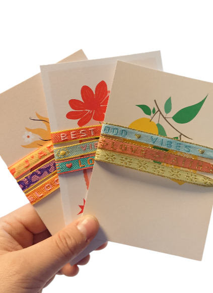 Set 3 Pulseras Cinta de texto Amor, Fe Tarjeta Limones