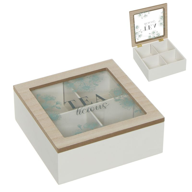 Caja de Té con 4 Compartimentos - Diseño Elegante "Tea Time"
