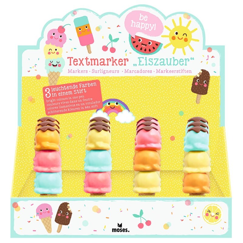 Marcador fluorescente 3 en 1 con forma de helado – Be Happy
