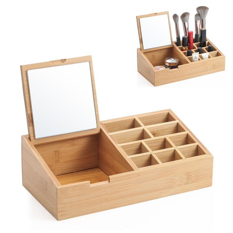Organizador de Cosmética de Bambú con Espejo