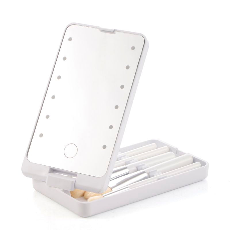 Espejo LED con Brochas de Maquillaje y Carga USB