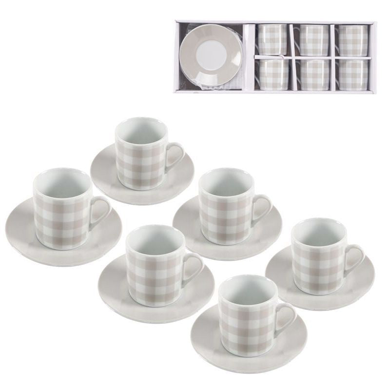 Juego de Tazas de Café 6x90 ml - Diseño Vichy Elegante