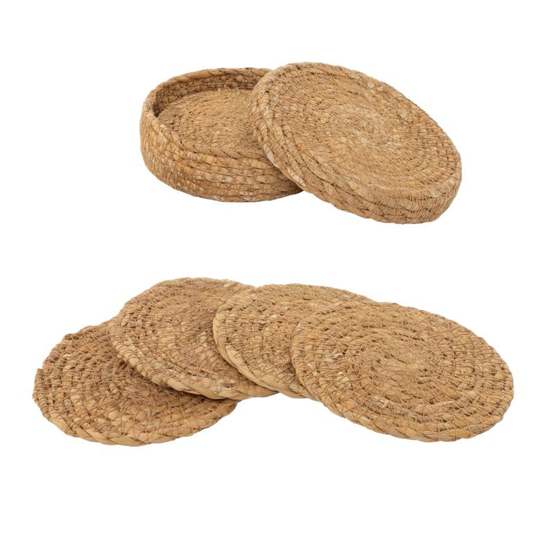 Juego de 4 Posavasos con Base de Alga Trenzada Natural