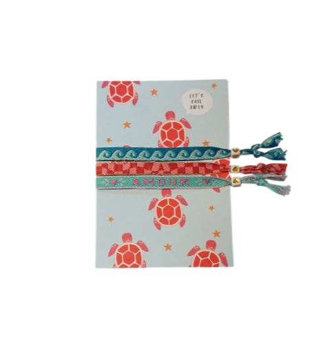 Set 3 Pulseras Cinta de texto Tarjeta Tortugas