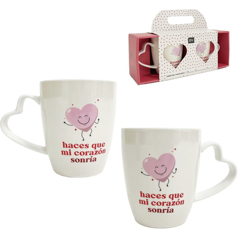 Set de 2 Tazas de Amor 384 ml - "Haces Que Mi Corazón Sonría"