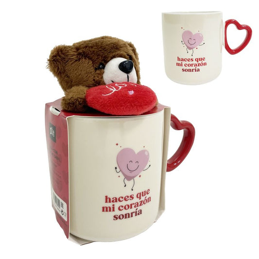 Taza de Amor 348 ml con Peluche - "Haces Que Mi Corazón Sonría"
