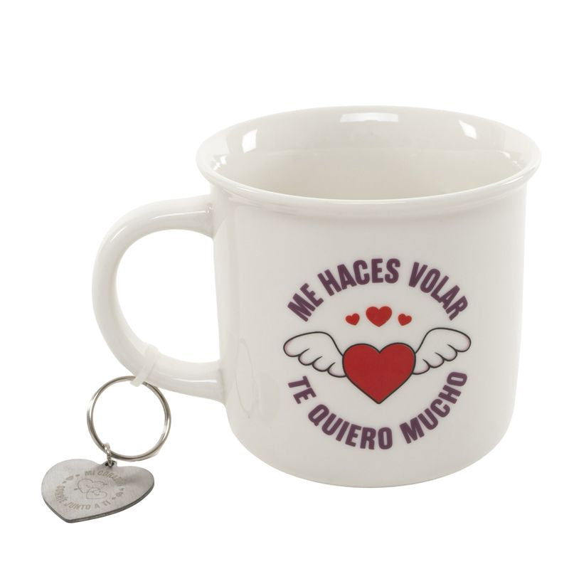 Taza 330 ml con Llavero - "Me Haces Volar, Te Quiero Mucho"