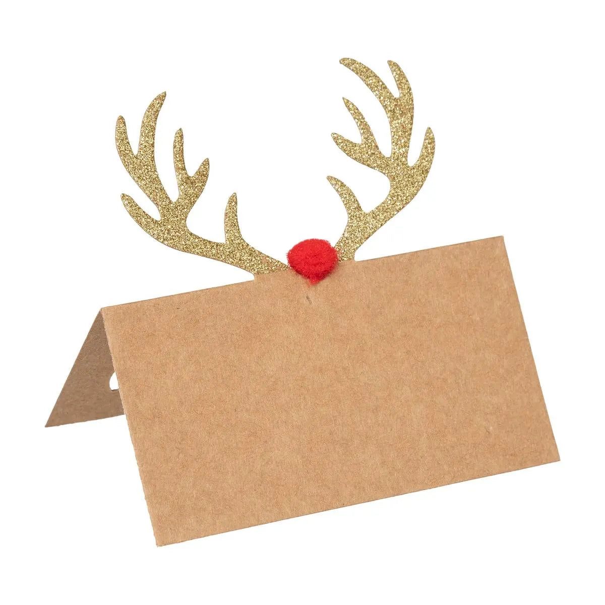 Tarjetas marcadoras de sitio Reno con cuernos dorados (Pack 8 uds)