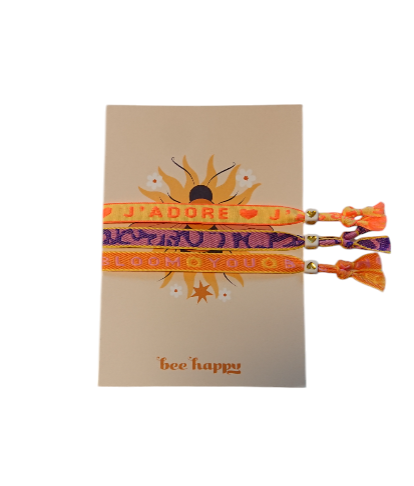 Set 3 Pulseras Cinta de texto Tarjeta Abeja