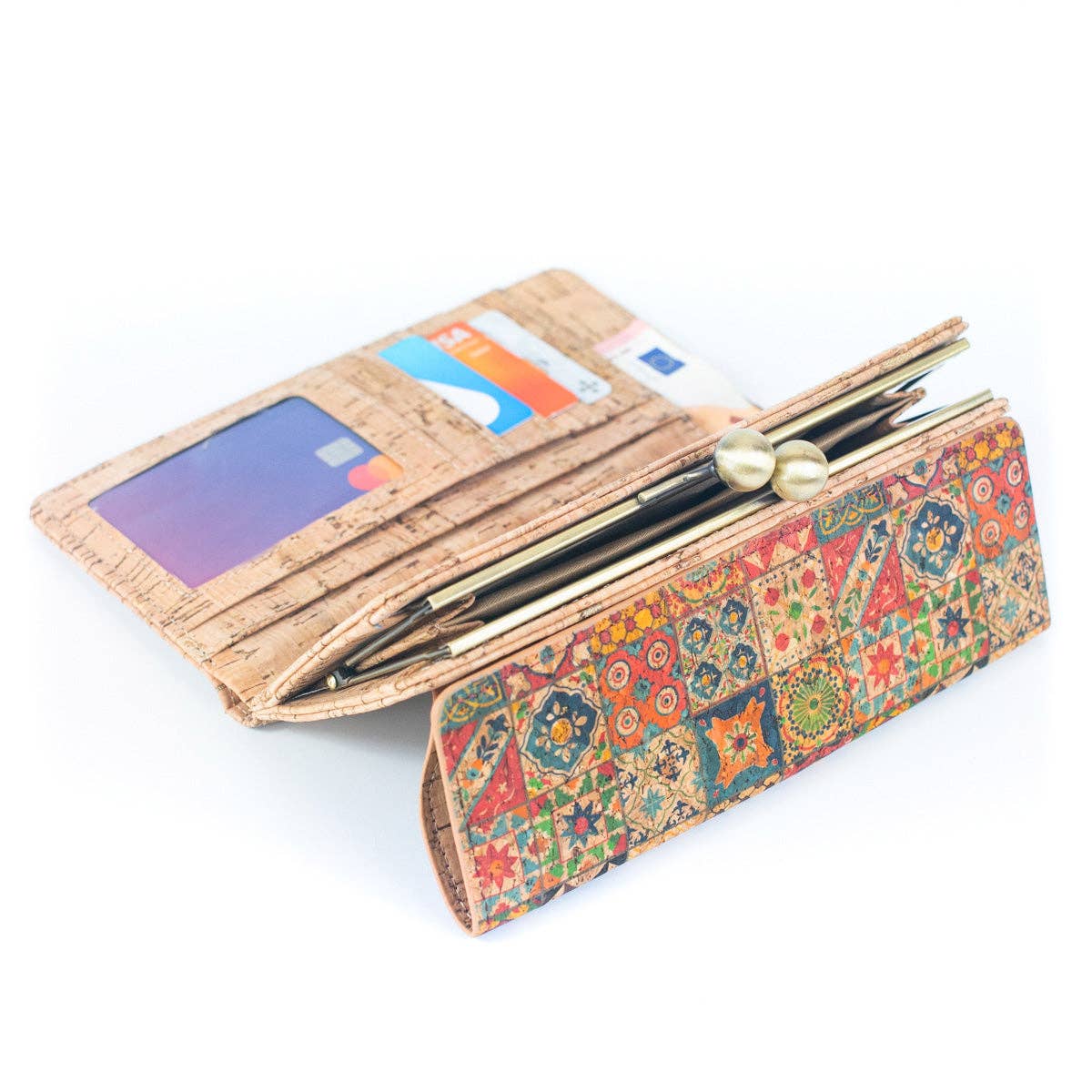 Cartera de mujer con estampado de corcho natural y bolso de latón envejecido F