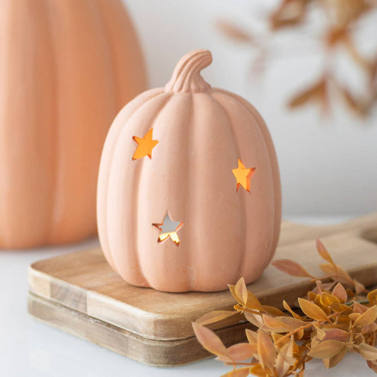 Portavelas de terracota con forma de calabaza de otoño y Halloween de 9 cm