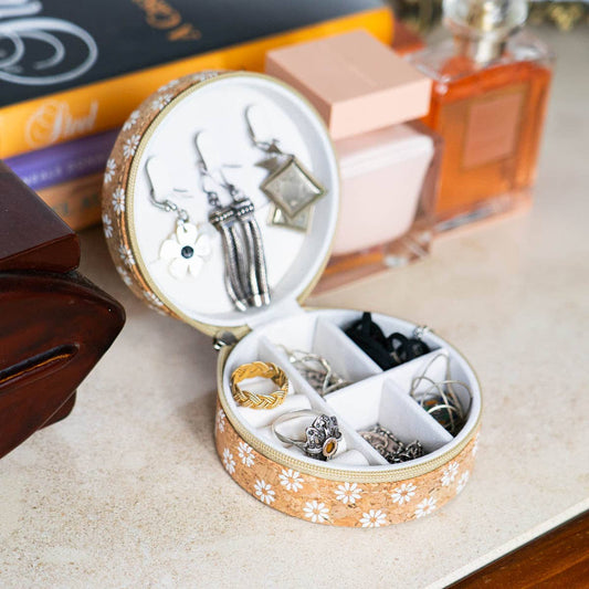 Caja redonda de corcho natural para guardar joyas L-1013