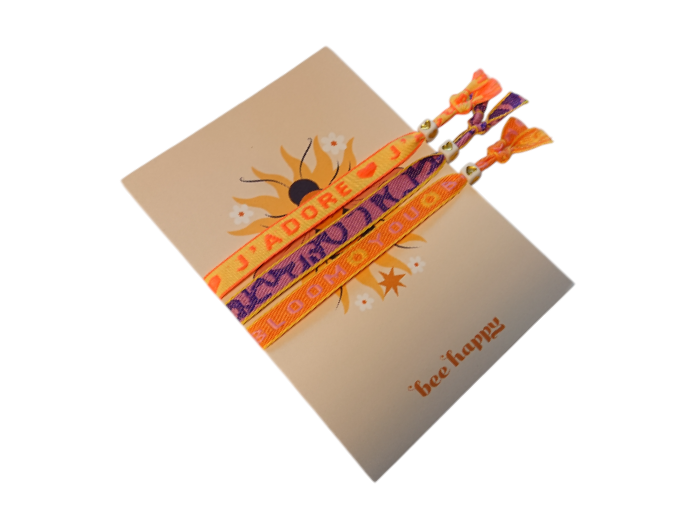 Set 3 Pulseras Cinta de texto Tarjeta Abeja