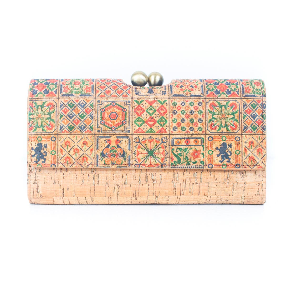 Cartera de mujer con estampado de corcho natural y bolso de latón envejecido F