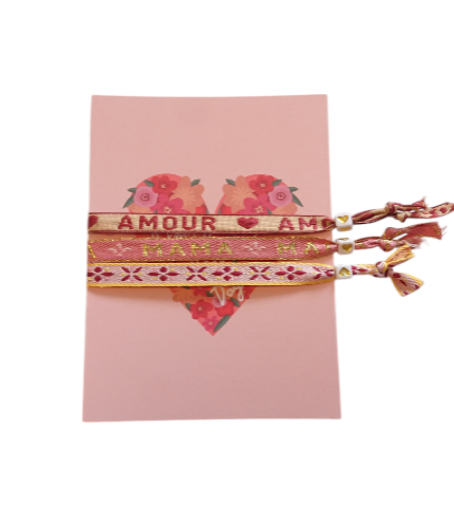 Set 3 Pulseras Cinta de texto Tarjeta Feliz dia de la Madre