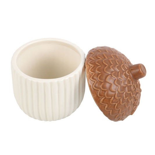 Bote Decorativo de Cerámica con Tapa de Bellota