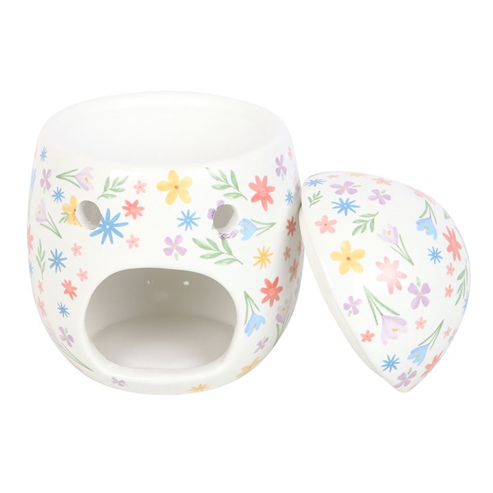Quemador de aceite y calentador de cera con forma de huevo y estampado floral primaveral
