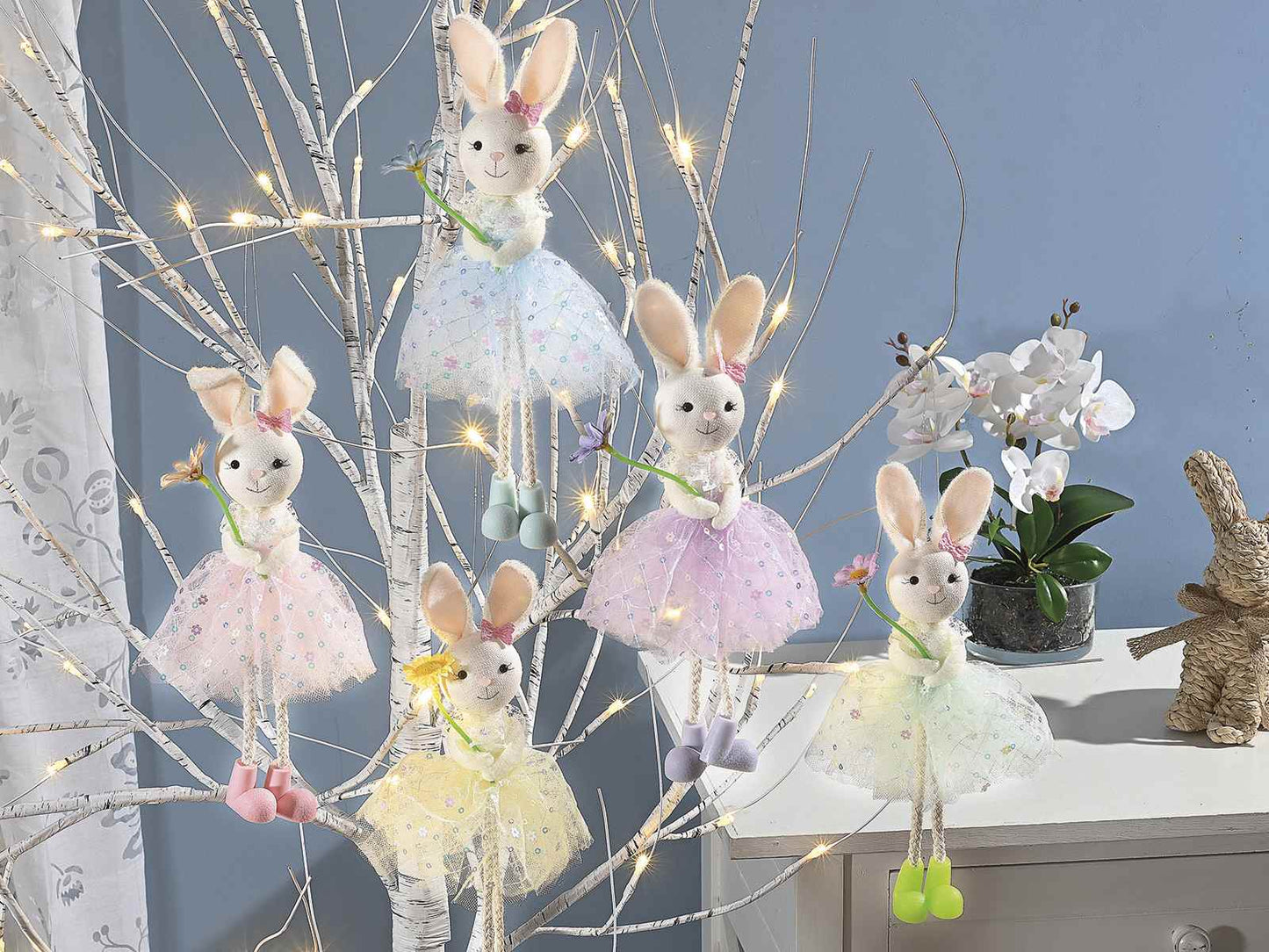 Conejito de Pascua Colgante con Vestido de Tul y Flor