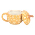 Taza con tapa de calabaza floral y estilo Groovy