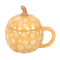Taza con tapa de calabaza floral y estilo Groovy