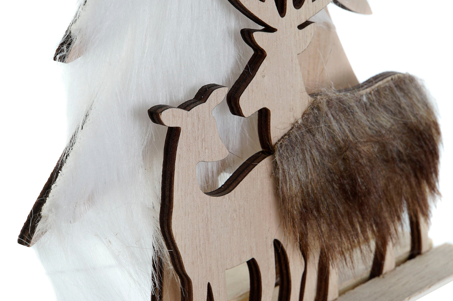 Figura Decorativa Navideña de Ciervos con Árboles de Madera y Pelo Decorativo – 31 cm