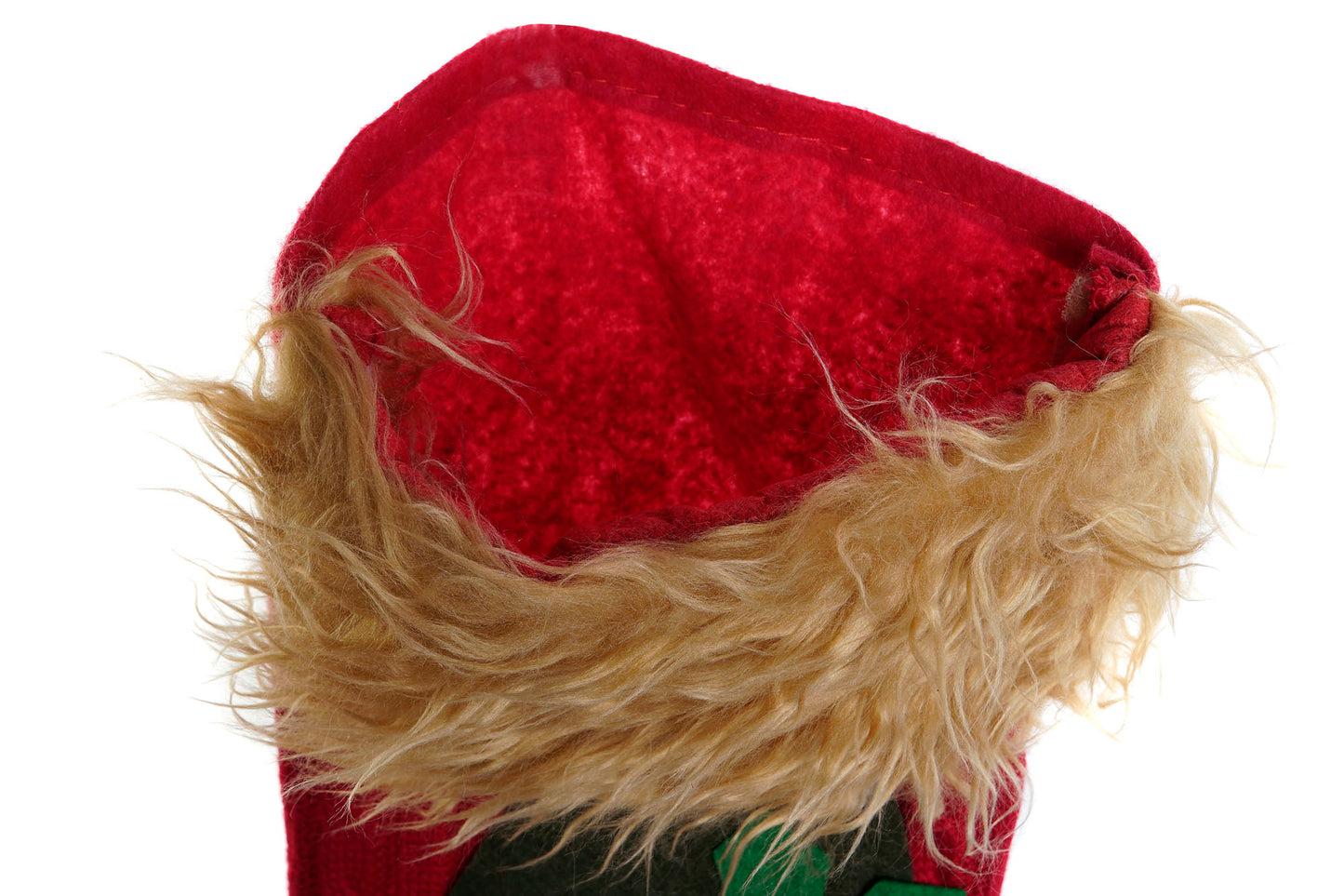 Calcetín Navideño Rojo con Gnomo y Detalles de Pelo