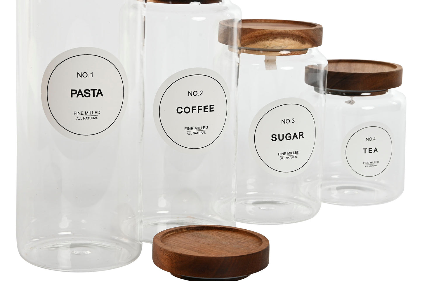 Set 4 Botes Borosilicato y Madera