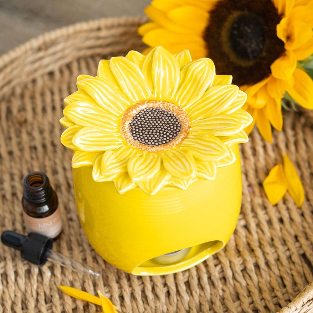 Quemador de Aceite y Cera Girasol de Cerámica Amarilla