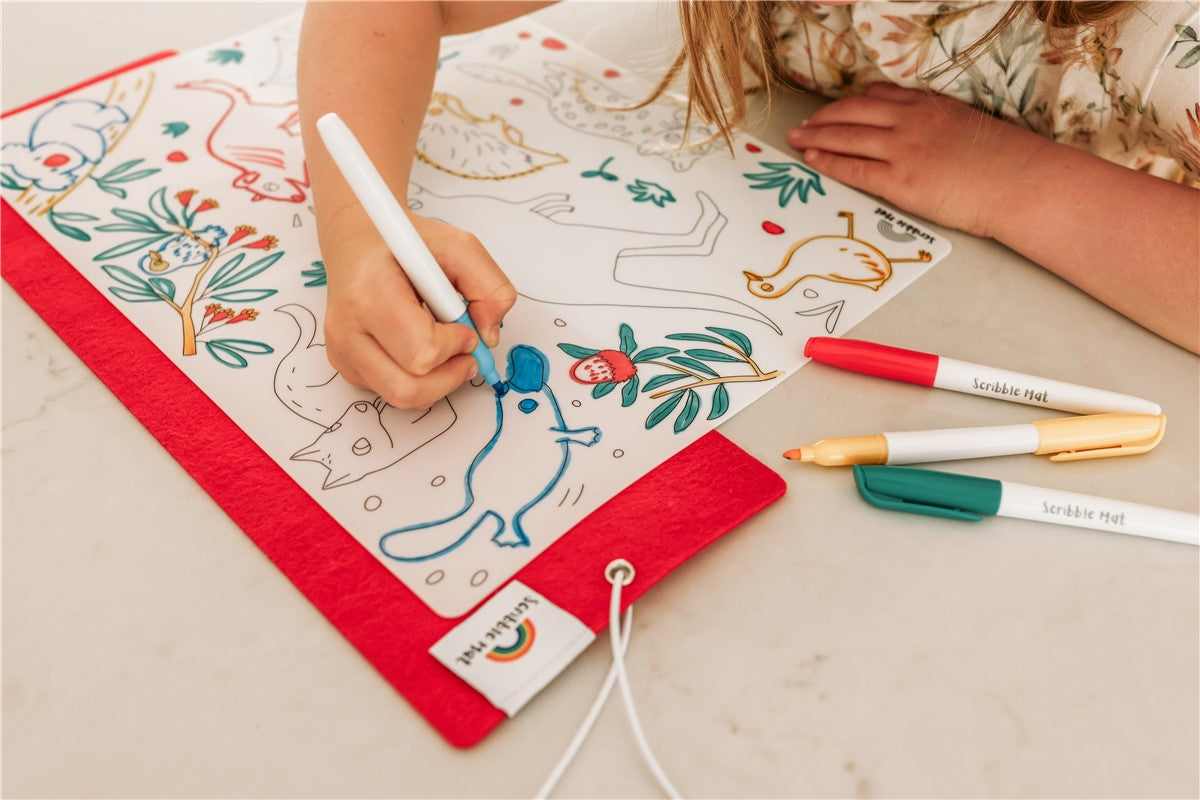 Scribble “Animales Australia” Tapete Reutilizable con 4 Rotuladores