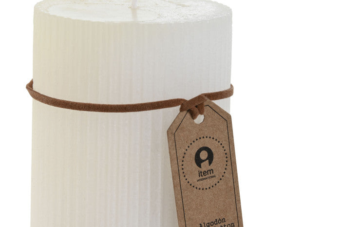 VELA CERA 7X7X10 300 GR, 55 HORAS RAYADO BLANCO