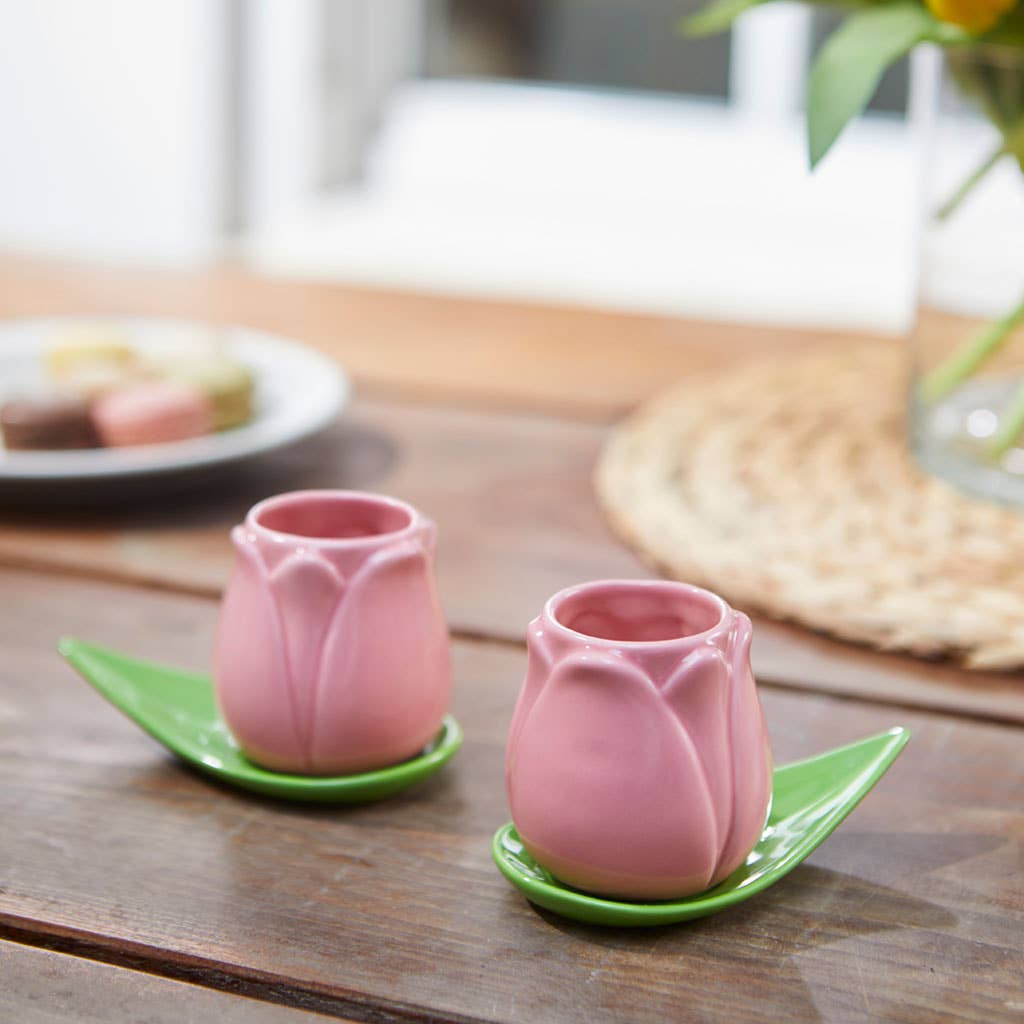 Set tazas café Tulipanes rosa