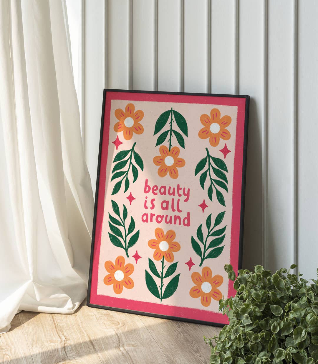 Póster La belleza está en todas partes | flores | cita positiva | Navidad