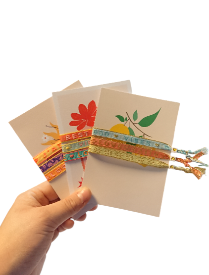 Set 3 Pulseras Cinta de texto Amor, Fe Tarjeta Limones