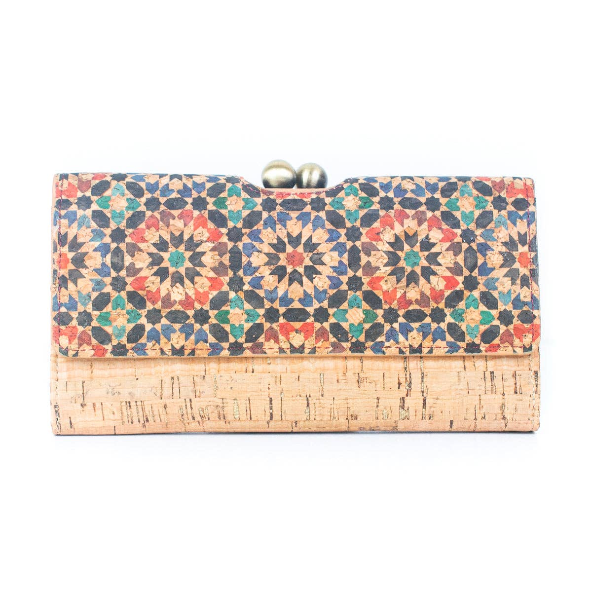 Cartera de mujer con estampado de corcho natural y bolso de latón envejecido F