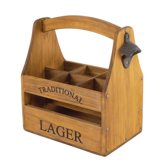 Caja de Cervezas de Madera con Abridor - Soporte para 6 Botellas