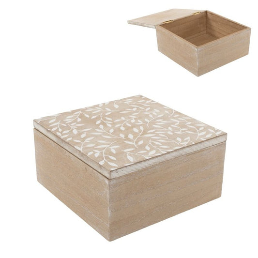 Caja de madera decorativa Hojas | Diseño rústico y elegante