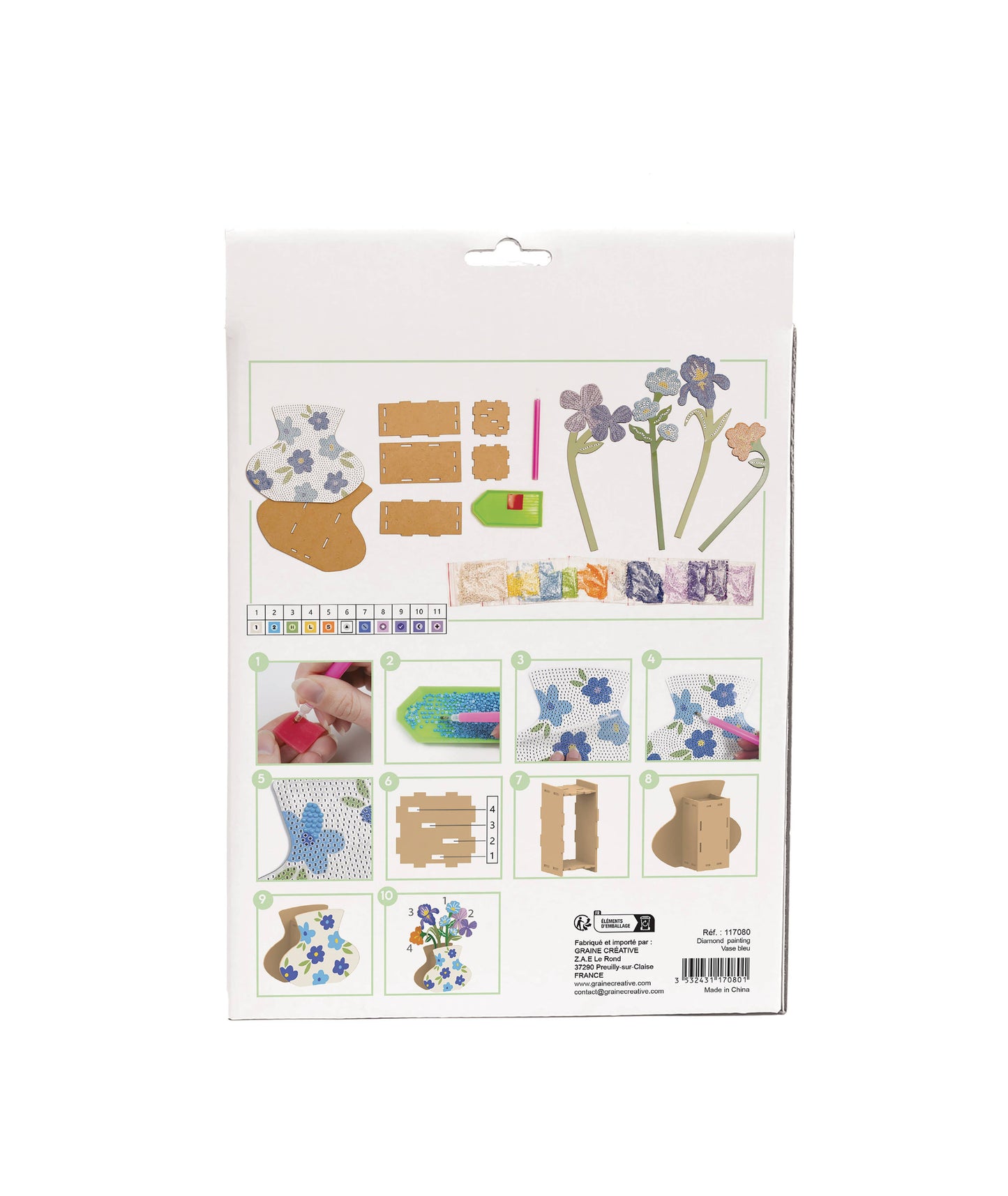 Kit de jarrón azul y flores con pedrería