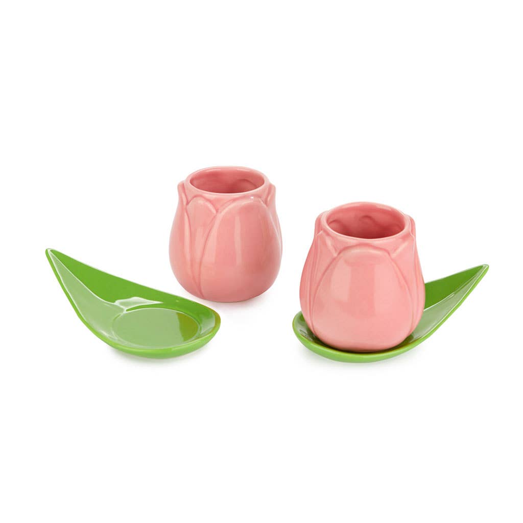 Set tazas café Tulipanes rosa