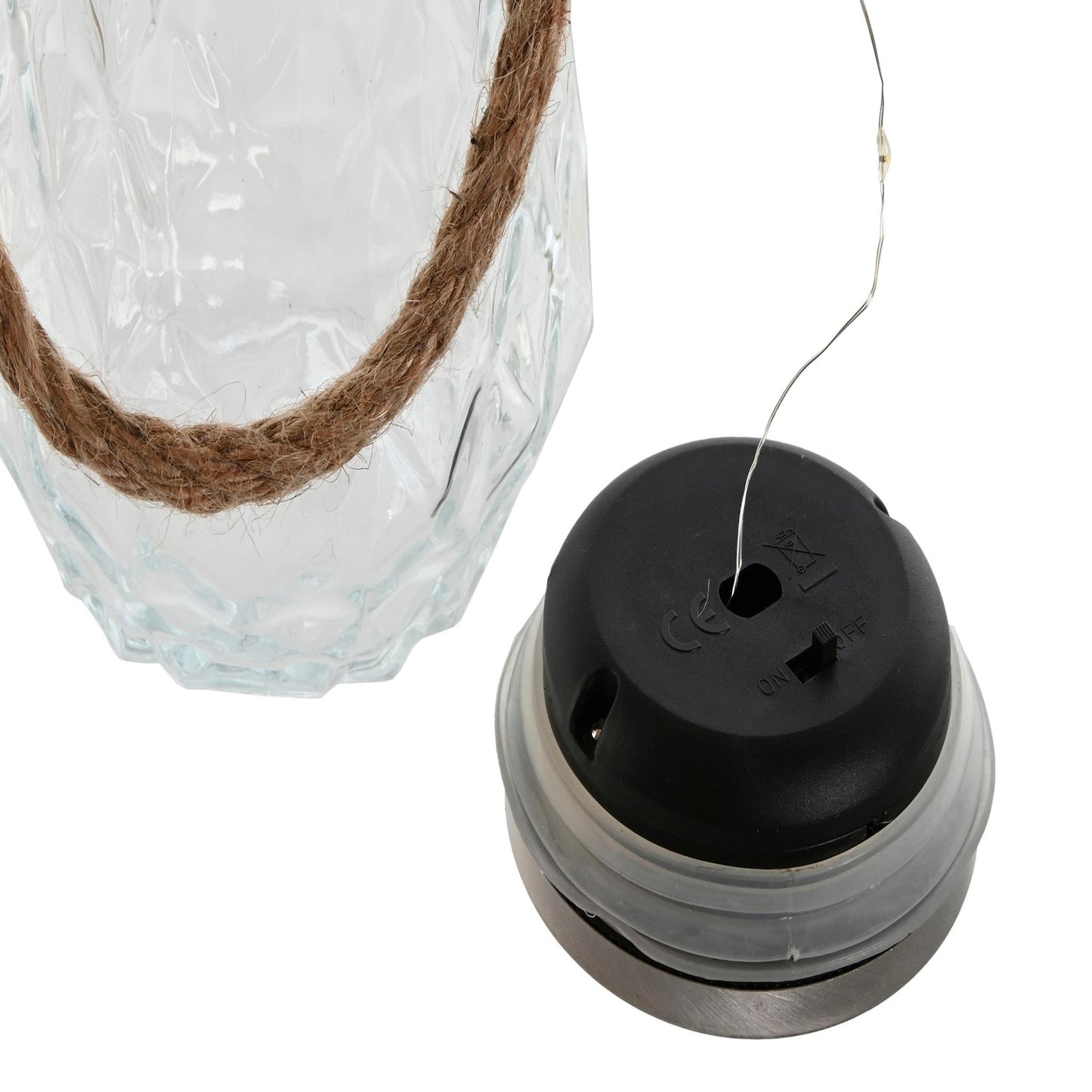 Farol Solar de Cristal con Luz LED y Asa de Cuerda