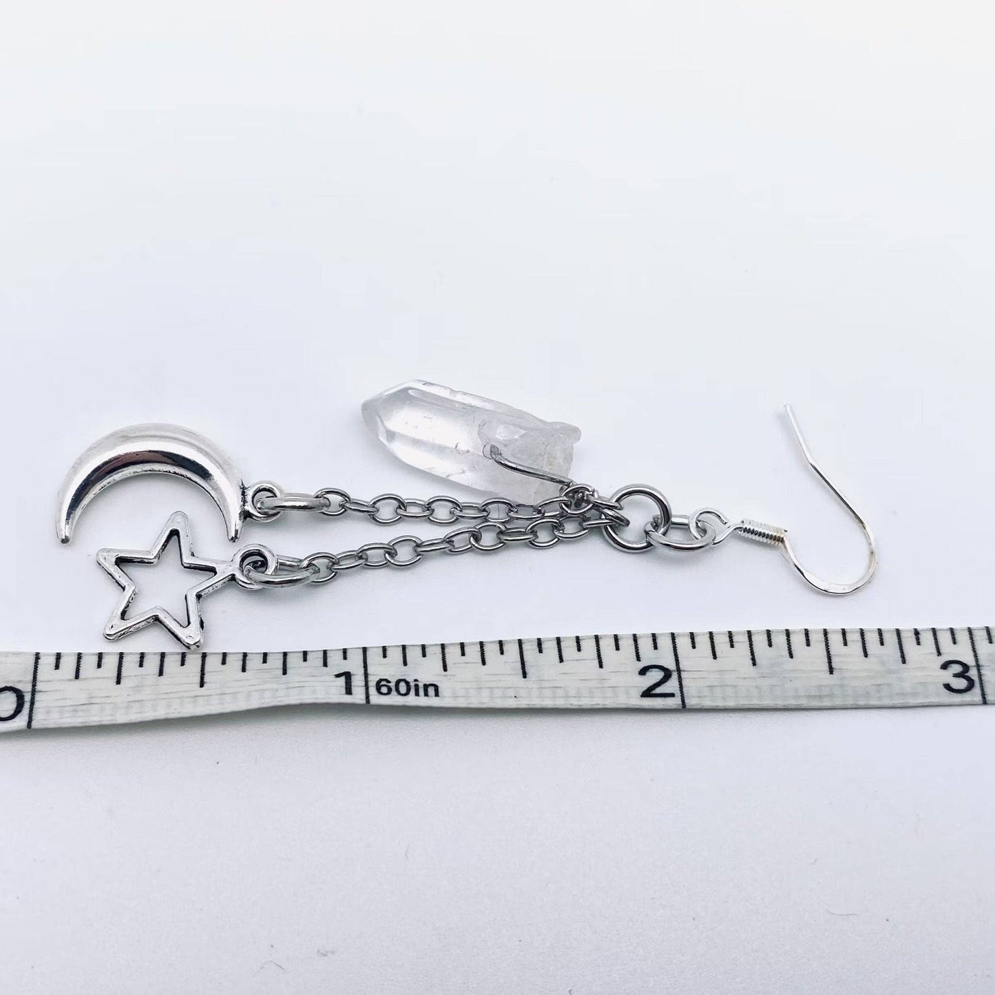 Pendientes colgantes irregulares de cristal natural con forma de luna y estrellas