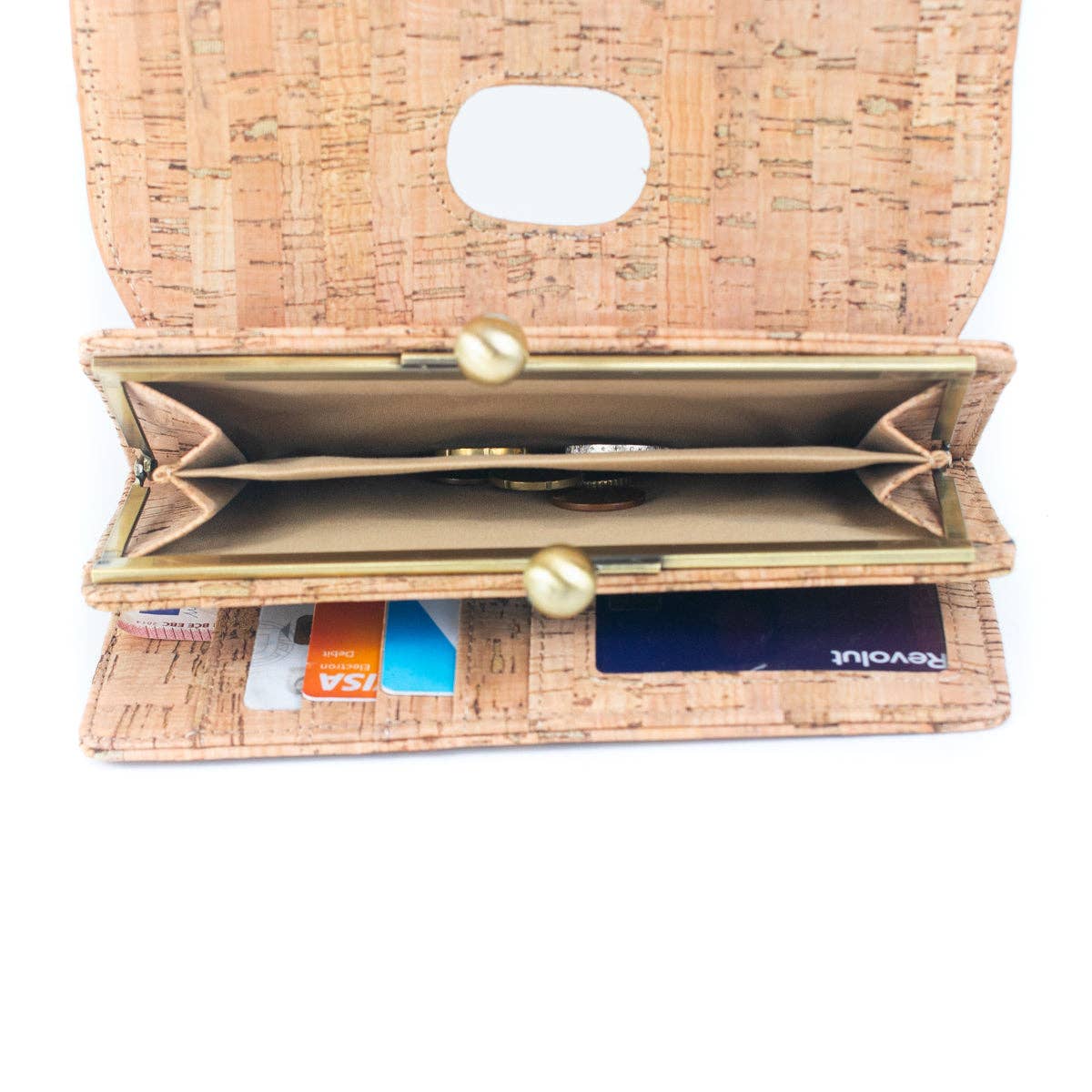 Cartera de mujer con estampado de corcho natural y bolso de latón envejecido F