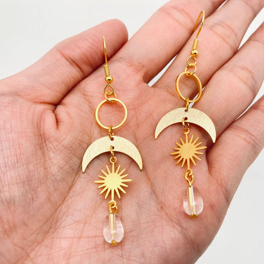 Pendientes colgantes de cristal con forma de estrella y luna