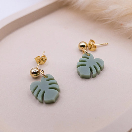 Pendientes acrílicos Monstera: pendientes ligeros con forma de planta de canela