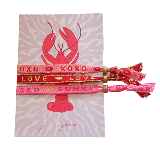 Set 3 Pulseras con texto tarjeta diseño de langosta