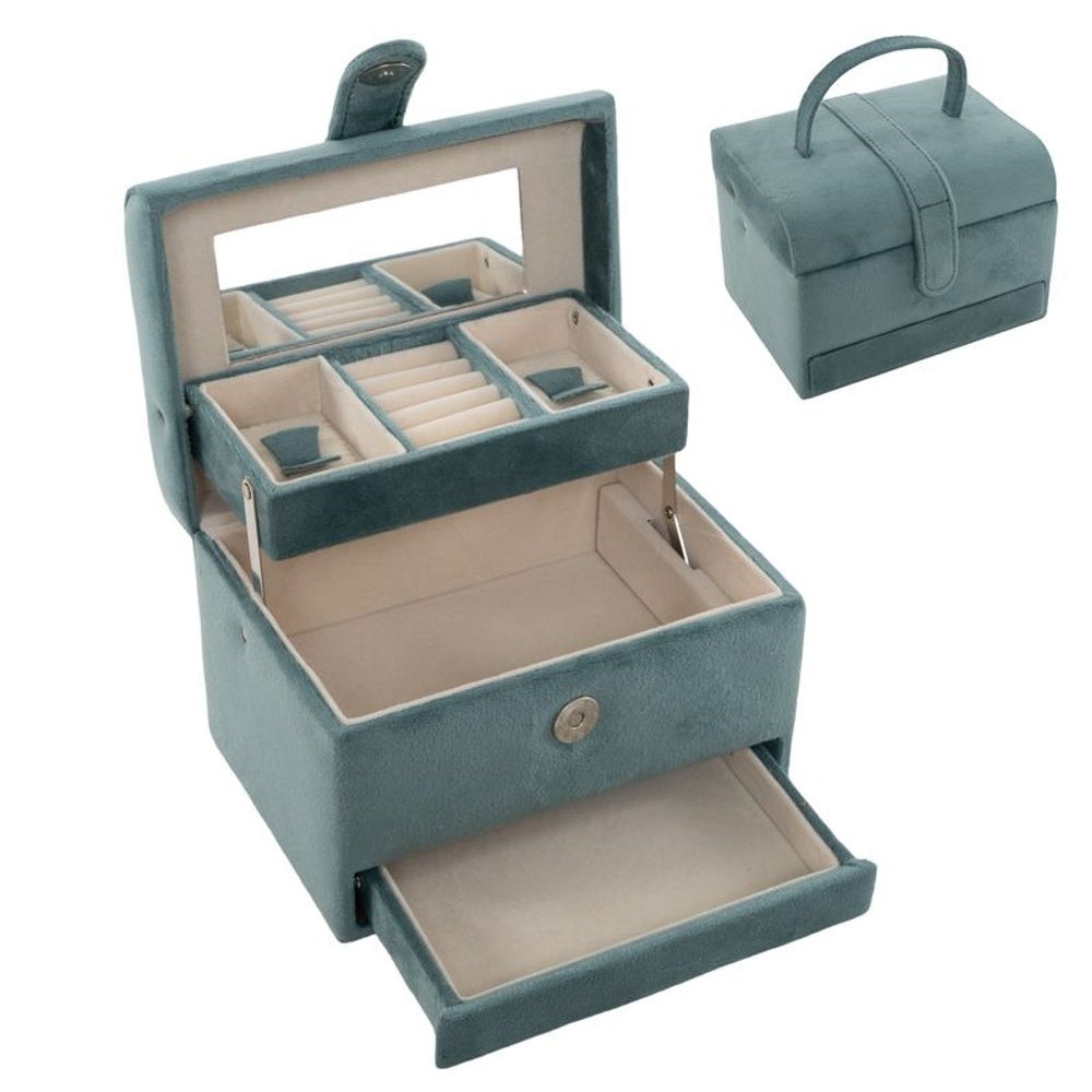 Joyero de 3 niveles en terciopelo verde agua | Elegancia y organización