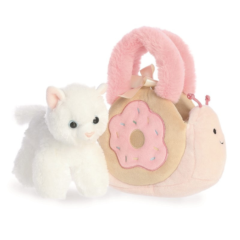 Bolso peluche caracol con gatito y donut – 21 cm
