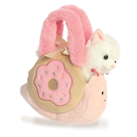 Bolso peluche caracol con gatito y donut – 21 cm