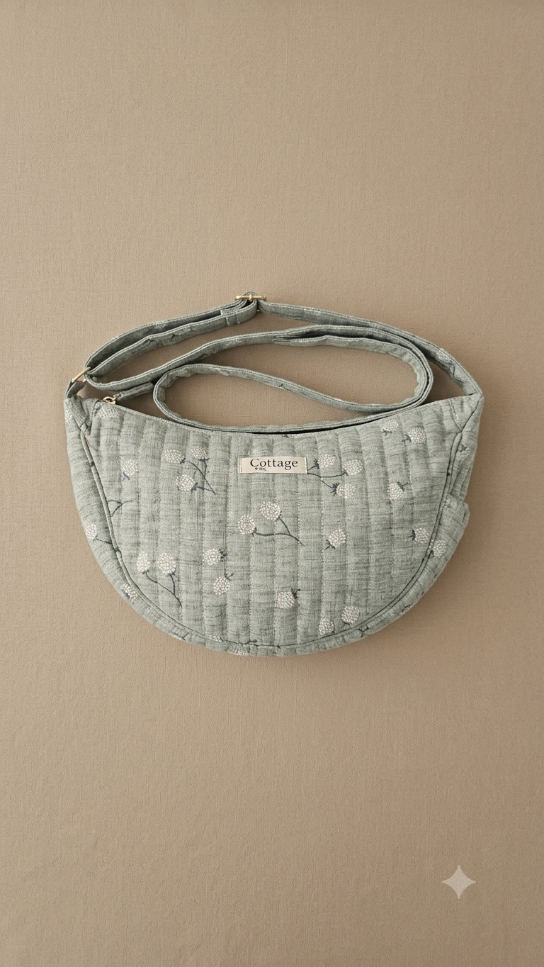 Bolso luna de algodón para llevar cruzado acolchado