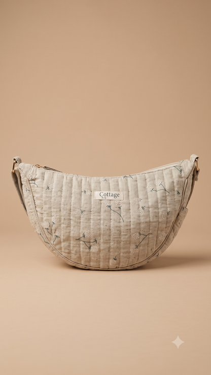 Bolso luna de algodón para llevar cruzado acolchado